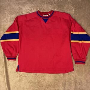Vintage Steeplechase Red Pullover Sweatshirt Size Large Striped Sleeves
